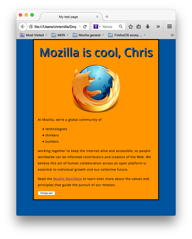 Final look of HTML page after creating elements: a header, large centered logo, content, and a button