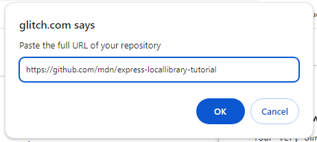 Glitch popup for entering URL of GitHub repo to import