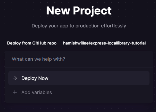 Confirmation screen when you can select deployment of project