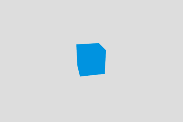 Blue cube on a gray background rendered with Three.js.